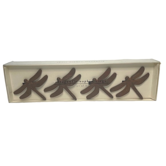 Set of 8 Pier 1 Imports Vintage Dragonfly Napkin Rings Rustic Cast Iron Metal - Picture 1 of 8